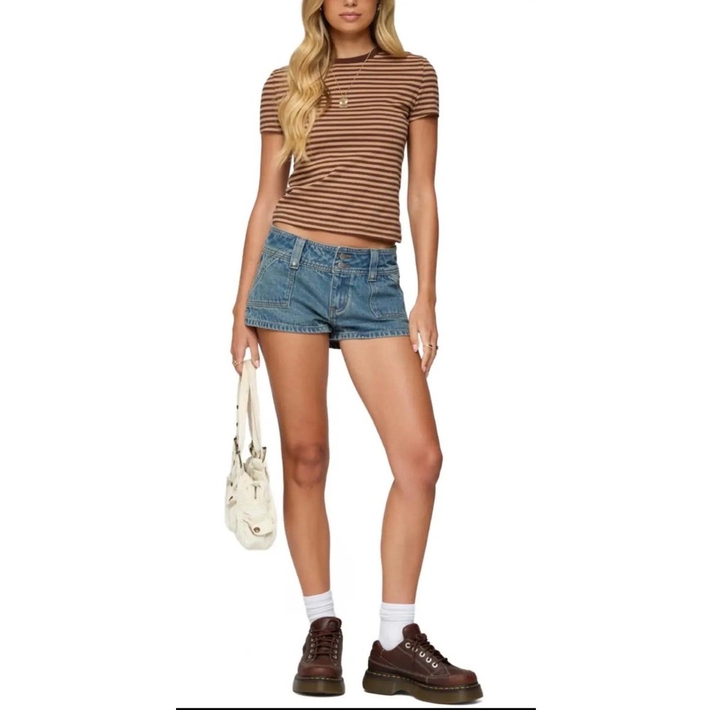 Edikted Denim Shorts Women M Blue Y2K Low Rise Cargo Pocket Mini Jean Shorts